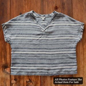 Artisan NY 100% Linen Blue & White Striped Nautical Blouse Top Shirt Women's XL